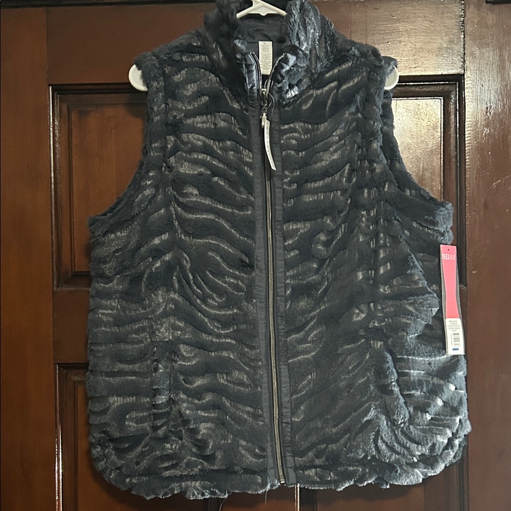 Charcoal Faux Fur Zebra Vest